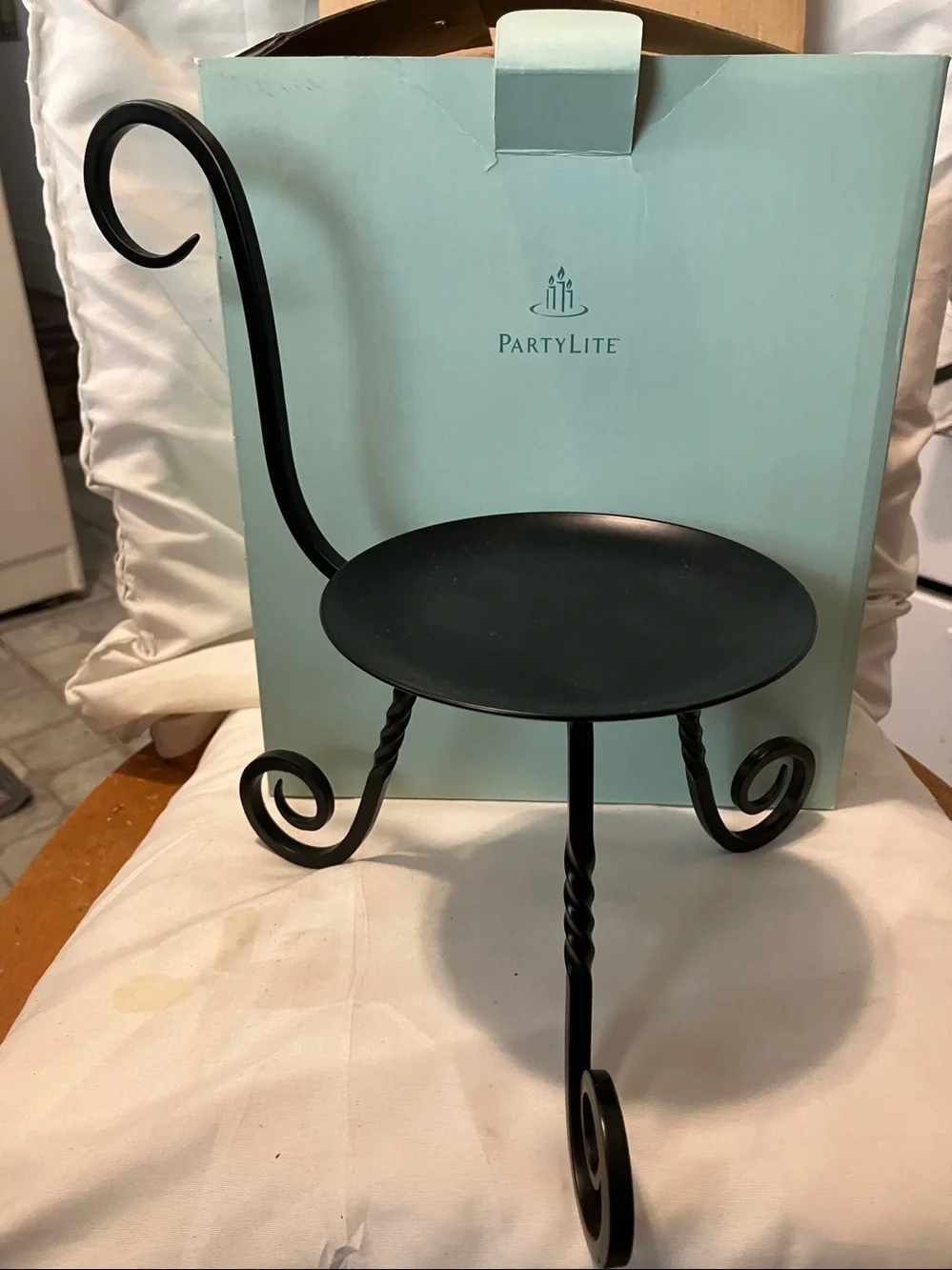 New. Partylite  black wrought iron , chair style design 10”-6”